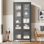 Metallschrank mit Glastüren und verstellbaren Einlegeböden