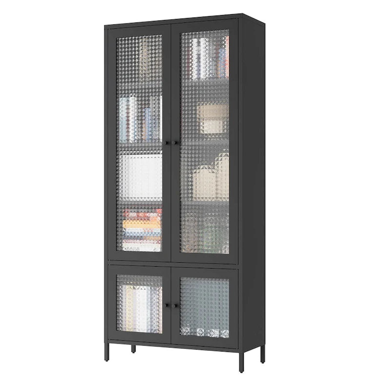 Metallschrank mit Glastüren und verstellbaren Einlegeböden