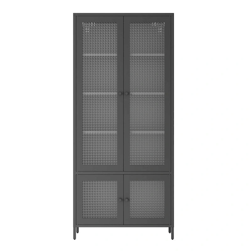 Metallschrank mit Glastüren und verstellbaren Einlegeböden