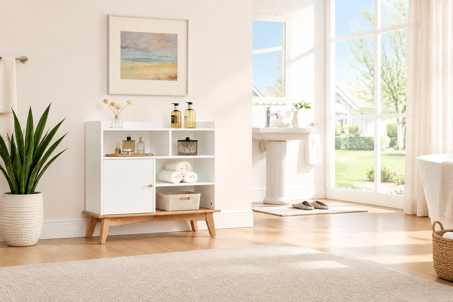 Colorblocking Storage Cabinet with Solid Wood Base & feet,Floor Cabinet for Bedroom Living Room Nursery,Bookcases for Children