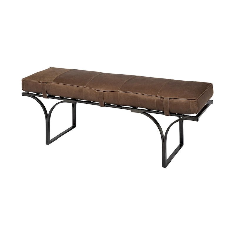 Banco tapizado de cuero genuino marrón y negro de 55"