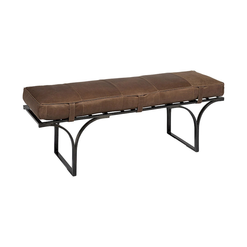 Banco tapizado de cuero genuino marrón y negro de 55"