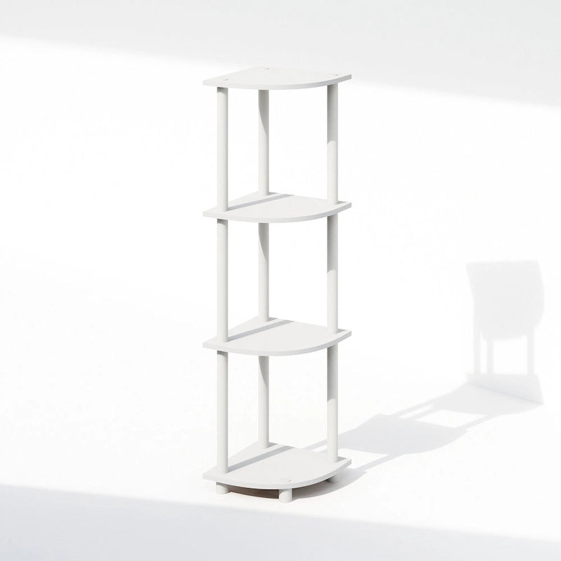 Furinno Turn-N-Tube 4-Tier Multipurpose Corner Shelf, Display Shelf, White/White