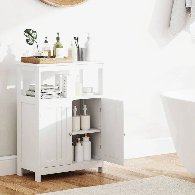 Organizador de almacenamiento de baño de suelo independiente con 2 puertas