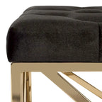 Panca rettangolare imbottita trapuntata in velluto nero con base dorata - 48.5"W x 20.3"D x 18"H