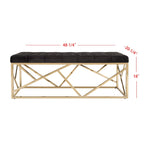 Panca rettangolare imbottita trapuntata in velluto nero con base dorata - 48.5"W x 20.3"D x 18"H