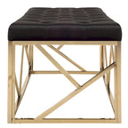 Panca rettangolare imbottita trapuntata in velluto nero con base dorata - 48.5"W x 20.3"D x 18"H