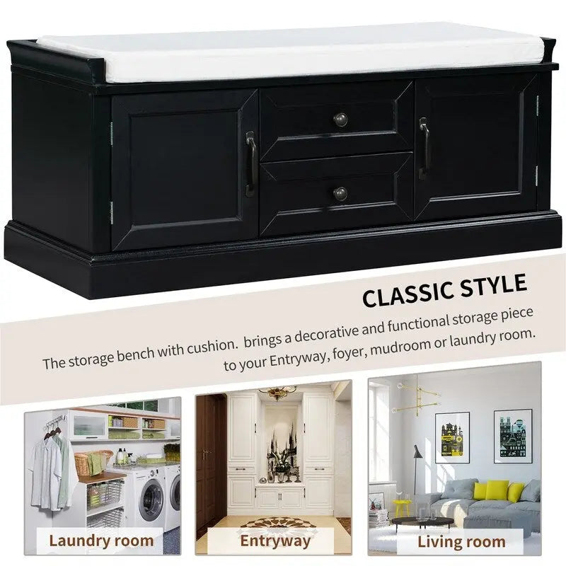 Schuhbank mit 2 Schubladen und 2 abnehmbaren Polstern