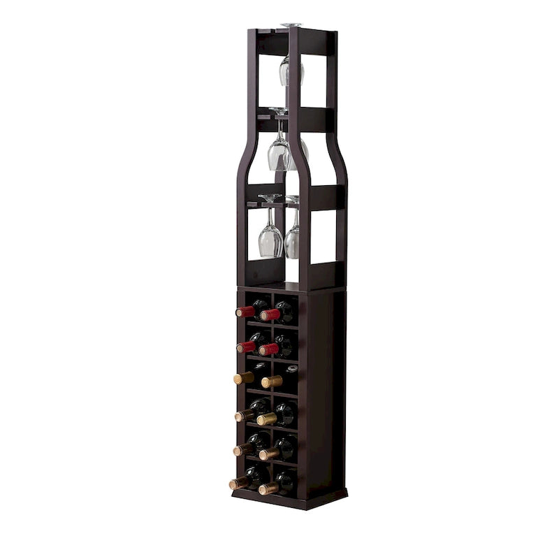 Weinregal für den Boden - Weinablage für 12 Flaschen mit Weinglashalter, Kirschholz