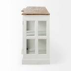 Aparador de madera maciza blanco con molduras negras y vitrinas - 75L x 20.8W x 34.3H