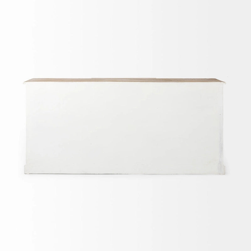 Aparador de madera maciza blanco con molduras negras y vitrinas - 75L x 20.8W x 34.3H