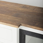 Aparador de madera maciza blanco con molduras negras y vitrinas - 75L x 20.8W x 34.3H