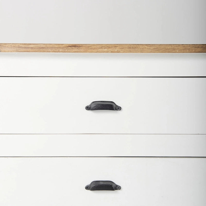 Aparador de madera maciza blanco con molduras negras y vitrinas - 75L x 20.8W x 34.3H