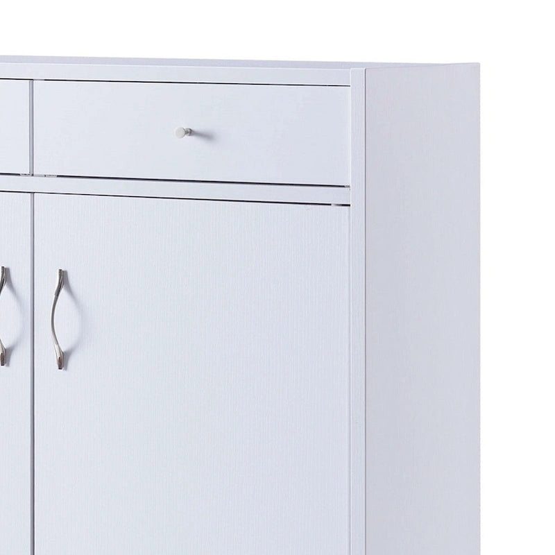 Zapatero de madera de 2 puertas con cajones - blanco