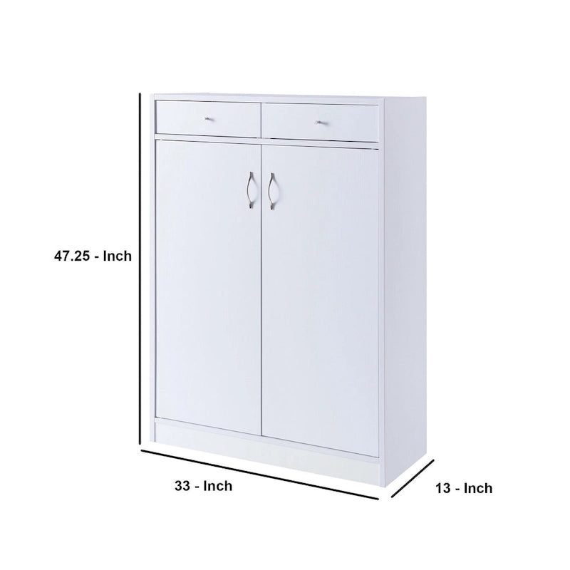 2-Door Wooden Shoe Cabinet with Drawers – White