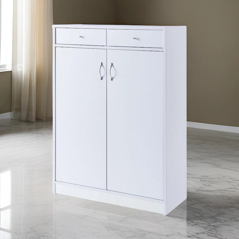 2-Door Wooden Shoe Cabinet with Drawers – White