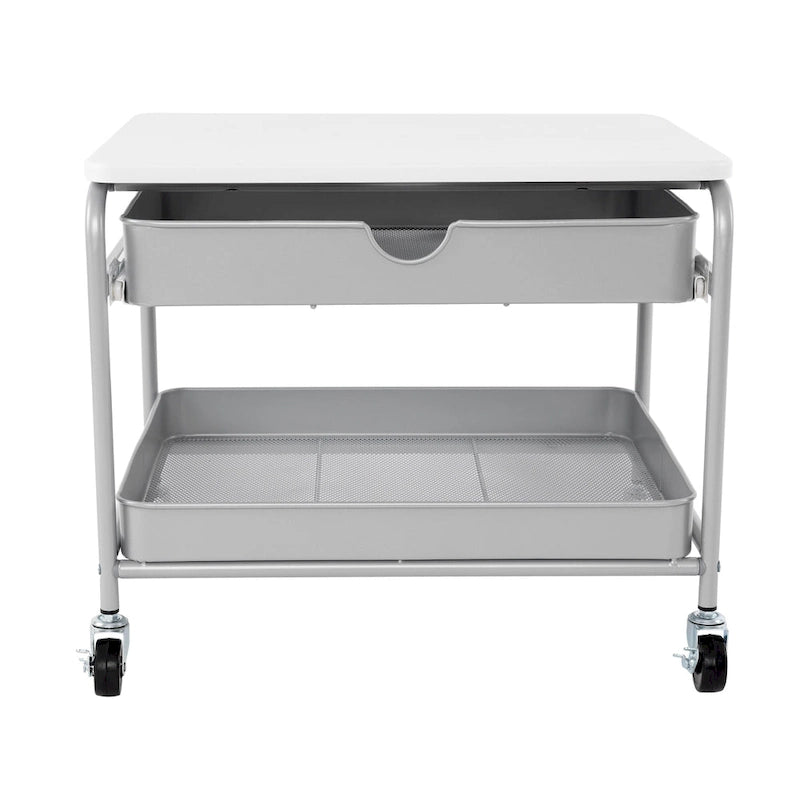 Carrito de almacenamiento e impresora para debajo del escritorio, plateado/blanco