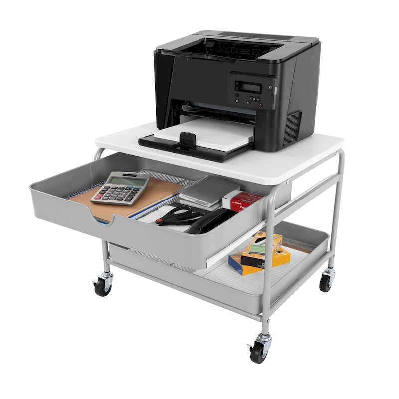 Carrito de almacenamiento e impresora para debajo del escritorio, plateado/blanco