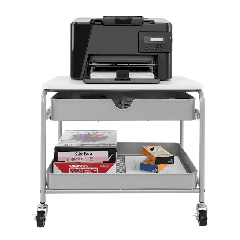 Carrito de almacenamiento e impresora para debajo del escritorio, plateado/blanco