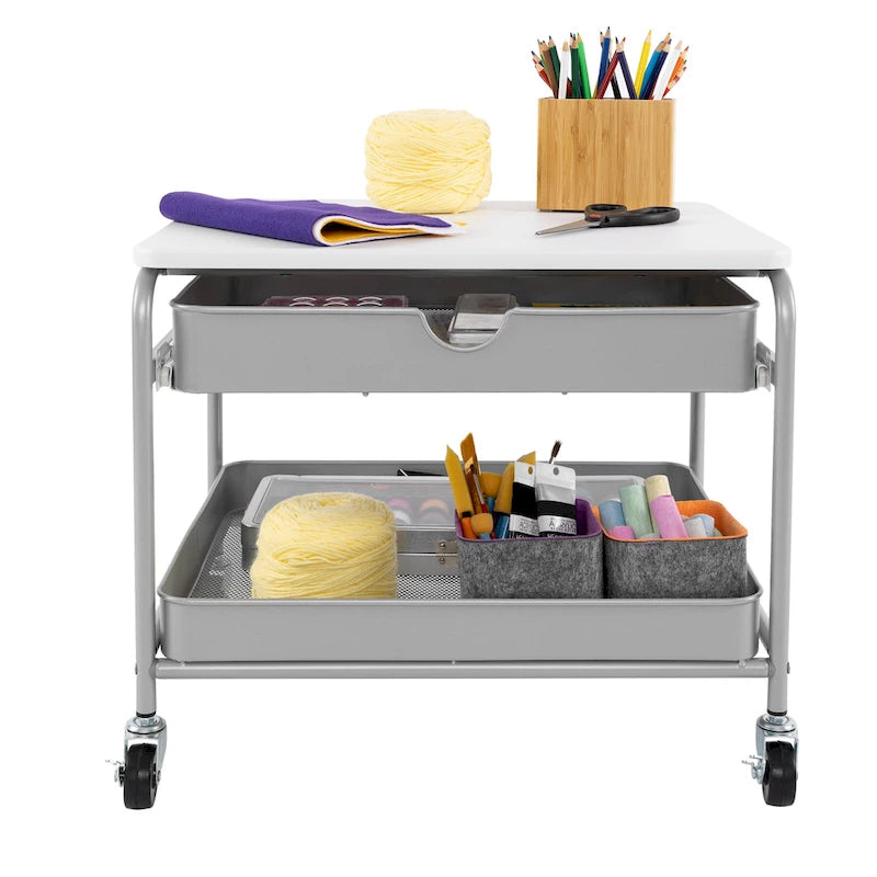 Carrito de almacenamiento e impresora para debajo del escritorio, plateado/blanco