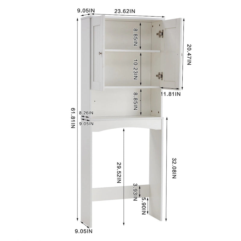 Mueble de almacenamiento de baño sobre el inodoro - 23.6"W x 9"L x 61.8"H, blanco