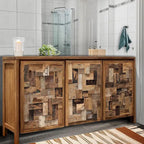 Badezimmer-Wäscheschrank aus recyceltem Teakholz mit 3 Türen