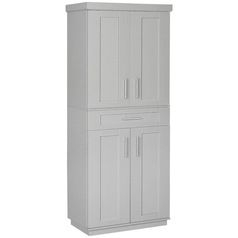 Modern Kitchen Pantry Freestanding Cabinet Cupboard with Doors and Drawer, Adjustable Shelving, Grey