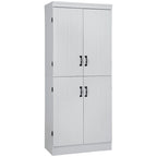 70 Kitchen Pantry, Tall Freestanding Storage Cabinet, 6-tier Shelving with 2 Adjustable Shelves and 4 Doors Gray