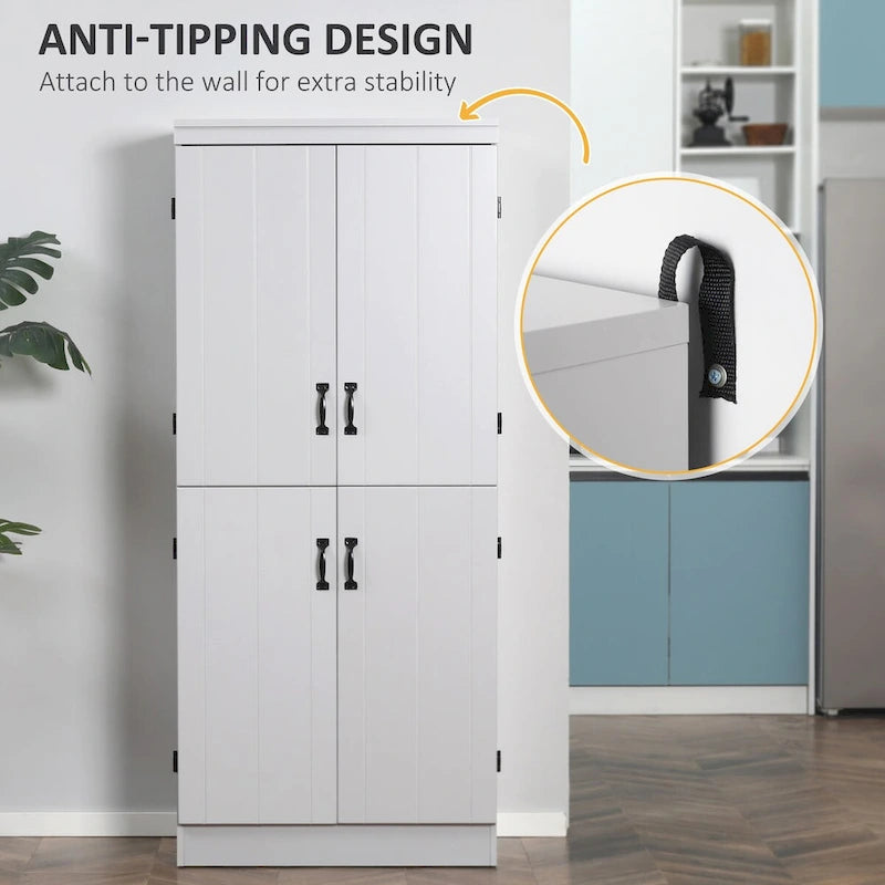 Despensa de cocina independiente de 70 pulgadas con 4 puertas y estantes de 6 niveles, gris