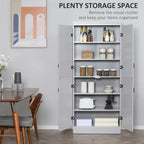 Despensa de cocina independiente de 70 pulgadas con 4 puertas y estantes de 6 niveles, gris
