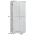 Despensa de cocina independiente de 70 pulgadas con 4 puertas y estantes de 6 niveles, gris