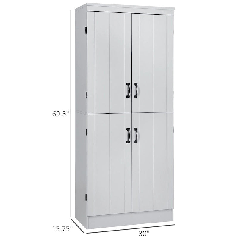Despensa de cocina independiente de 70 pulgadas con 4 puertas y estantes de 6 niveles, gris