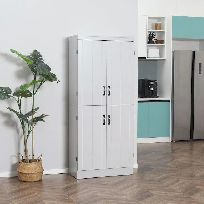 Despensa de cocina independiente de 70 pulgadas con 4 puertas y estantes de 6 niveles, gris