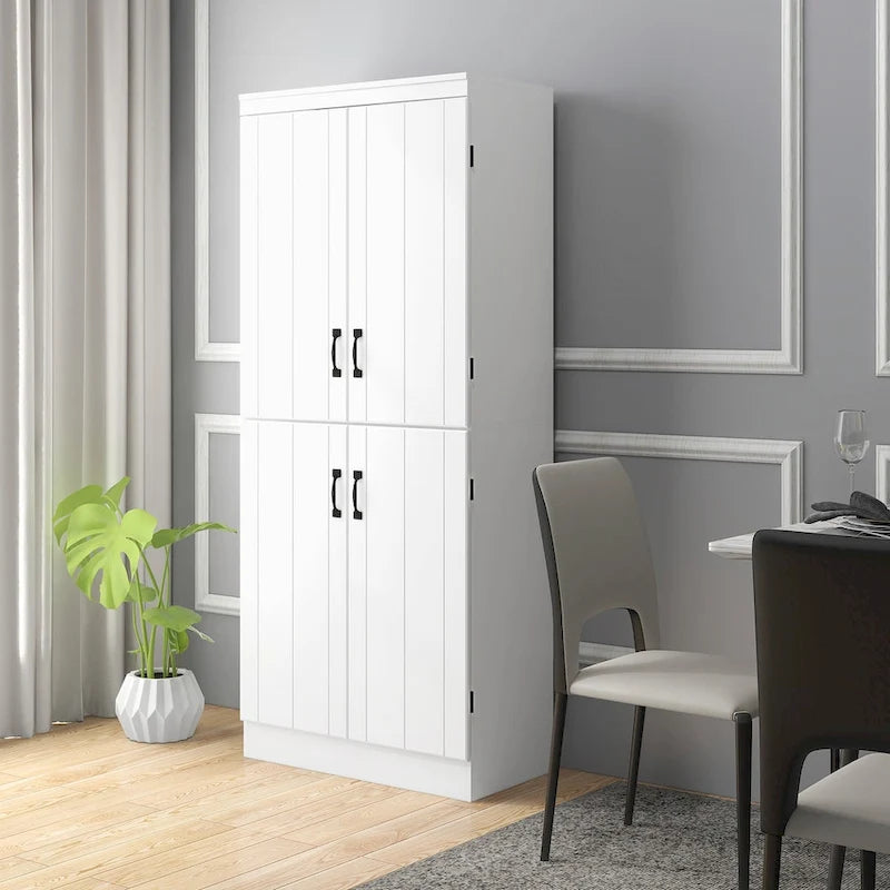 Despensa de cocina independiente de 70 pulgadas con 4 puertas y estantes de 6 niveles, gris