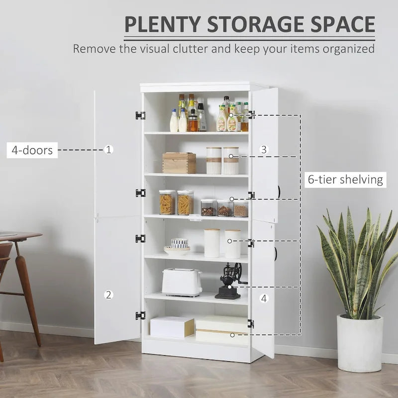 Despensa de cocina independiente de 70 pulgadas con 4 puertas y estantes de 6 niveles, gris