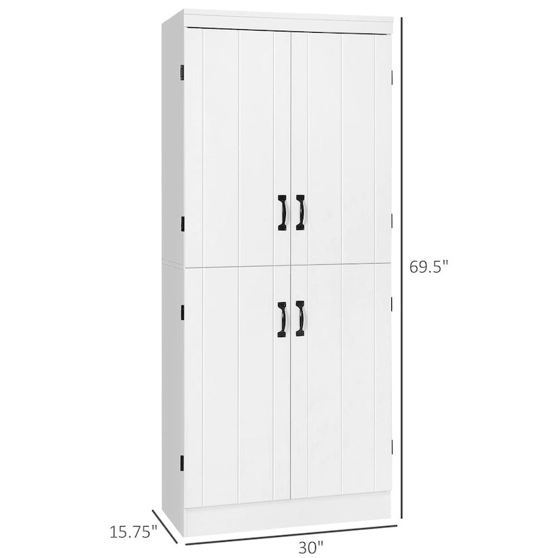 Despensa de cocina independiente de 70 pulgadas con 4 puertas y estantes de 6 niveles, gris