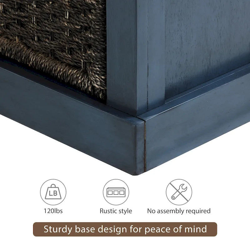 Banc de rangement avec paniers en rotin et coussin amovible