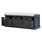 Banc de rangement avec paniers en rotin et coussin amovible