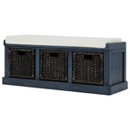 Banc de rangement avec paniers en rotin et coussin amovible