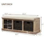 Banc de rangement avec paniers en rotin et coussin amovible