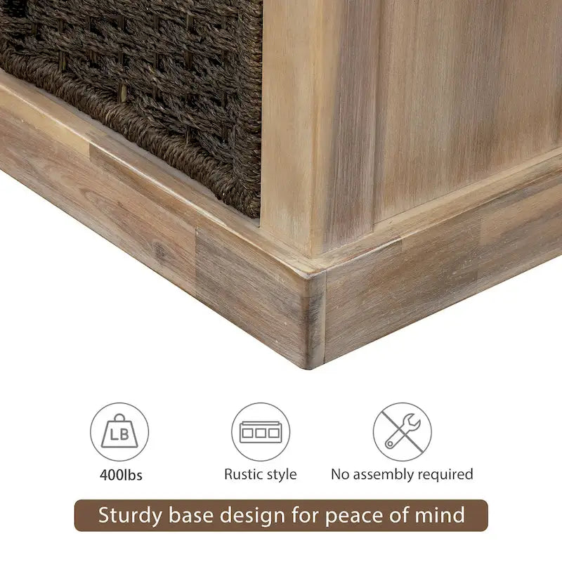 Banc de rangement avec paniers en rotin et coussin amovible