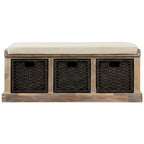 Banc de rangement avec paniers en rotin et coussin amovible