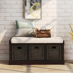 Banc de rangement avec paniers en rotin et coussin amovible