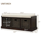 Banc de rangement avec paniers en rotin et coussin amovible