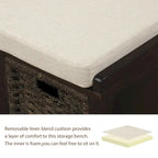 Banc de rangement avec paniers en rotin et coussin amovible
