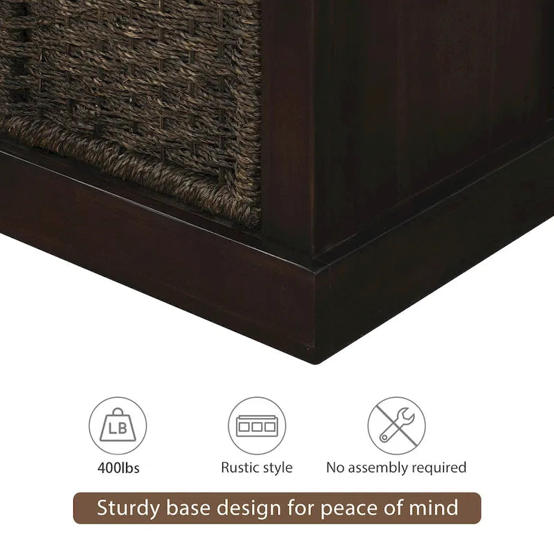 Banc de rangement avec paniers en rotin et coussin amovible