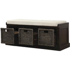 Banc de rangement avec paniers en rotin et coussin amovible