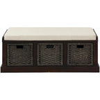 Banc de rangement avec paniers en rotin et coussin amovible