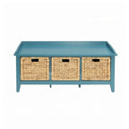 Panca contenitore in legno con cesti in rattan - blu