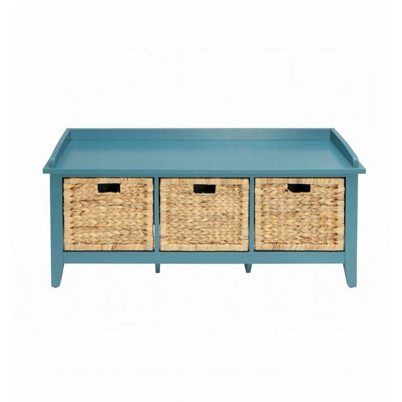 Banco de almacenamiento de madera con cestas de ratán - azul
